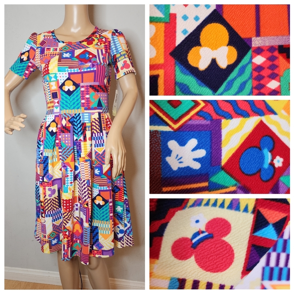 NWT LuLaRoe Disney Amelia Dress Mickie Minnie Short Sleeve Pockets Size Small